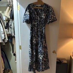 Marie Oliver Black and White Flutter Sleeve Midi Dress